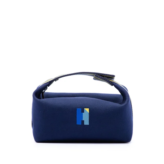 Blue Hermès Small Toile Bride A Brac H Pavillon Case Vanity Bag in Blue Canvas from Designer Revival