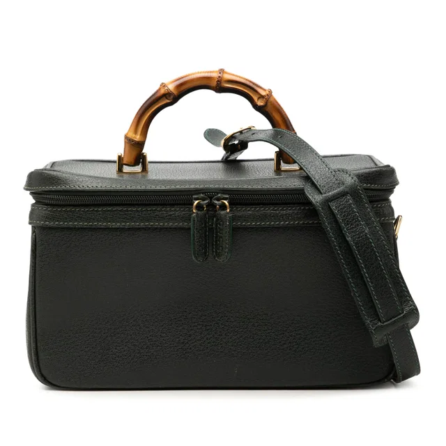 Green Gucci Calfskin Bamboo Vanity Bag Satchel in Green Calfskin from Designer Revival