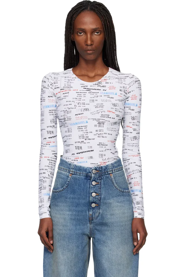 MM6 Maison Margiela White & Black Scoop Neck Bodysuit from SSENSE, photo 1 of 1