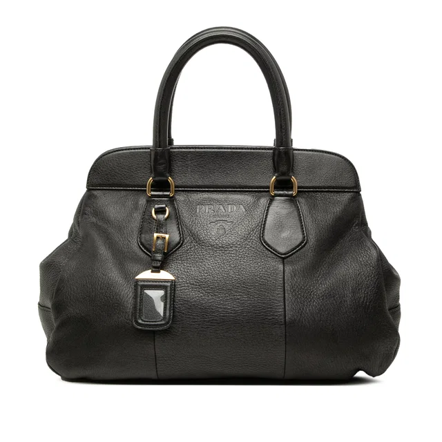 Black Prada Vitello Daino Handbag in Black Leather from Designer Revival