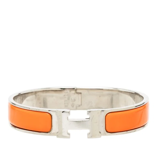 Orange Hermès Narrow Enamel Clic H Bracelet PM in Orange from Designer Revival