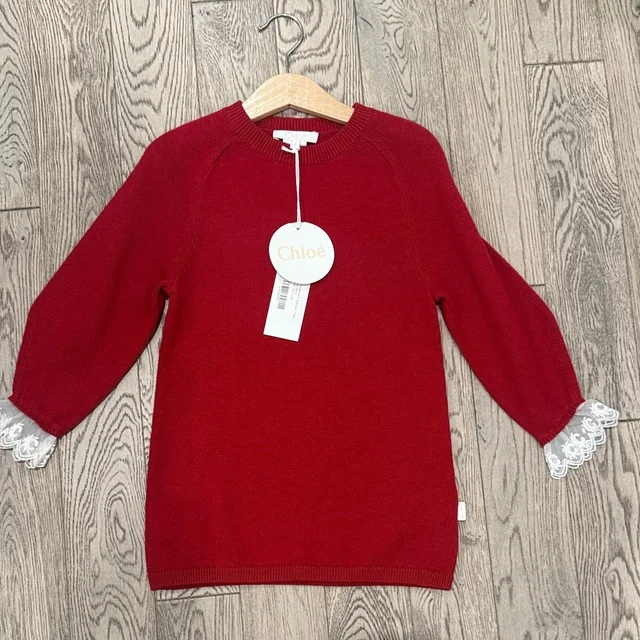 Chloé Red Knit Dress With White Lace Cuffs in white|red from Poshmark