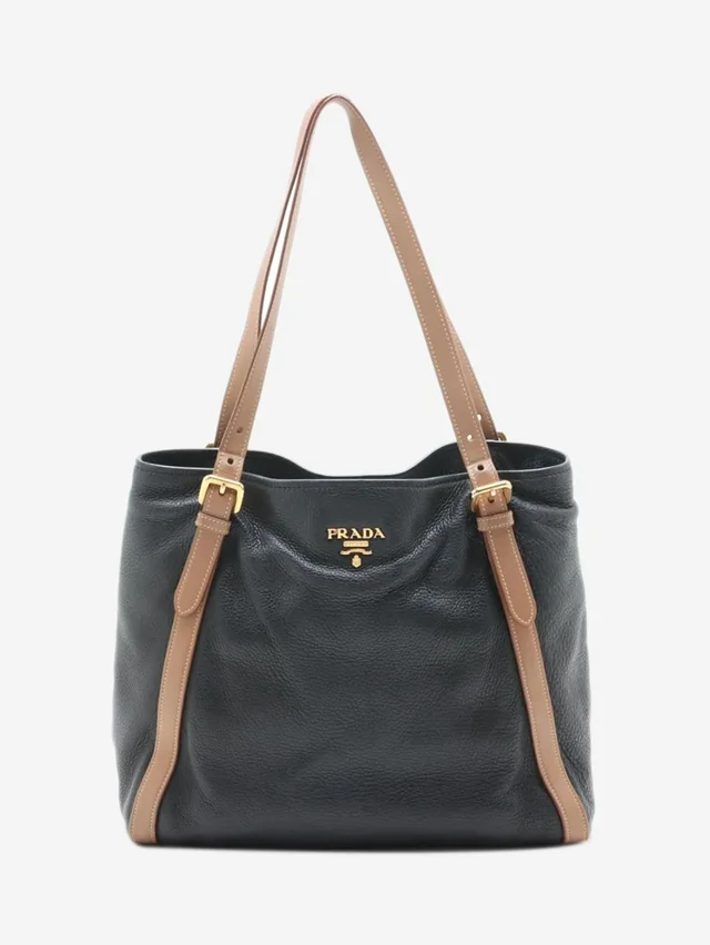Prada Navy Vitello Daino leather tote bag in Navy Leather from Sign of the Times