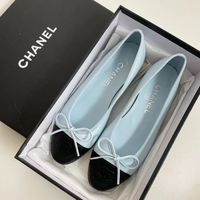 Chanel Women's Blue And Black Ballet Flats in blue|black from Poshmark