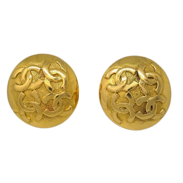 Chanel Button Earrings Clip-On Gold in Gold from AMORE Vintage Tokyo