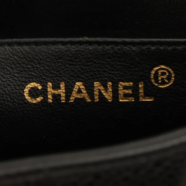 Chanel Circa 1995 Caviar Skin Mademoiselle Stitch CC Turnlock Chain Shoulder Bag Black in Black Caviar leather from VINTAGE QOO TOKYO, photo 6 of 17