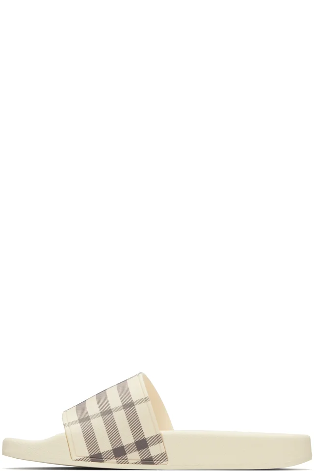 Burberry Beige Check Slides, photo 3 of 5 from SSENSE