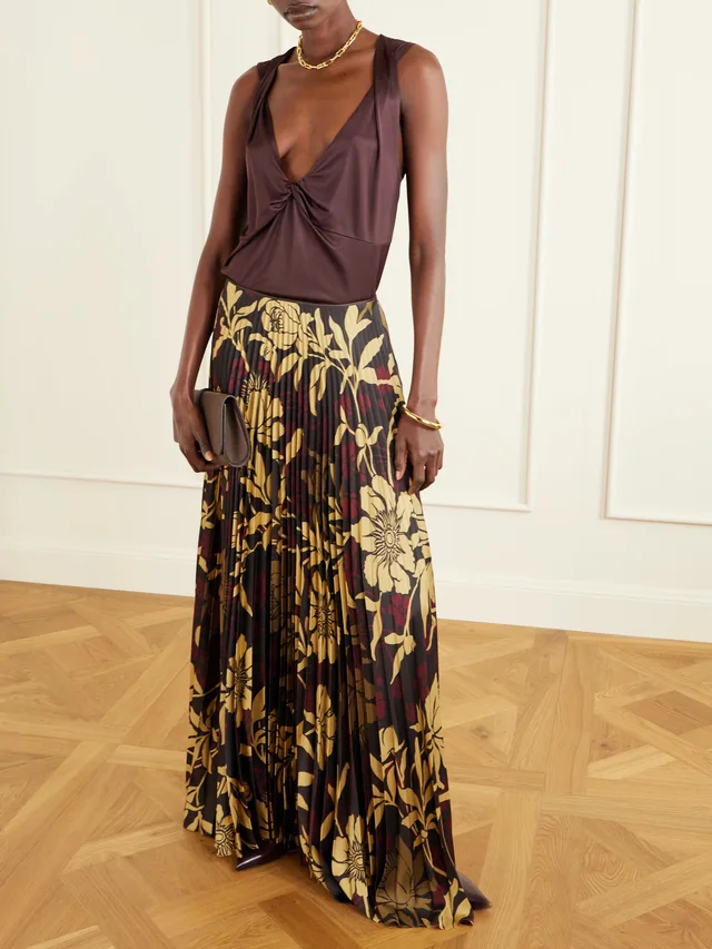 S.S.DALEY Kate pleated floral-print satin-twill maxi skirt in Brown, photo 2 of 2 from NET-A-PORTER (Canada)