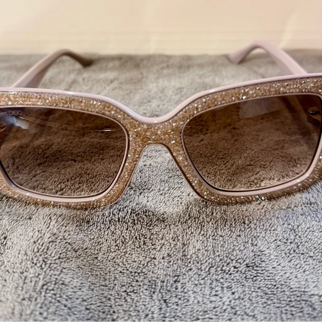 Jimmy Choo Nude Glitter Square Sunglasses With Brown Lenses in brown|pink|red from Poshmark