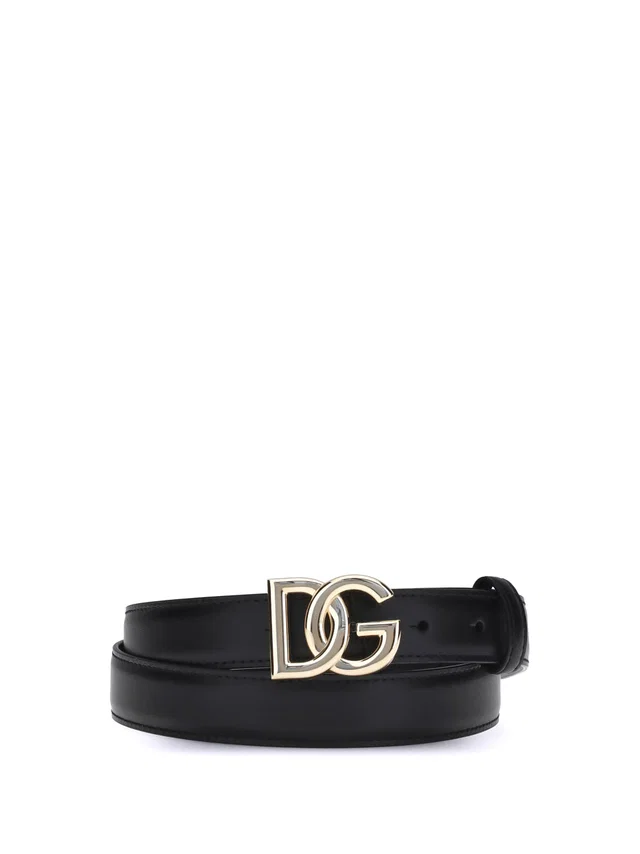 Dolce & Gabbana Leather With Dg Monogram Buckle Belt — Black Calf Bos Taurus in Black Leather from HEWI