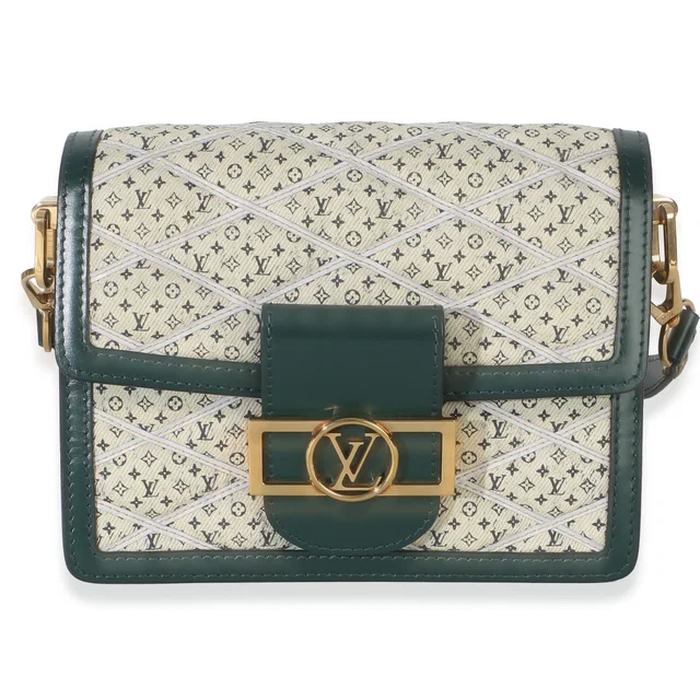 Louis Vuitton Green Quilted Denim Printed Monogram Mini Dauphine Neutral Handbag in Green Denim from HEWI