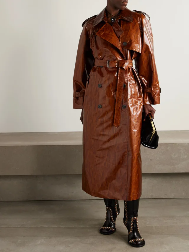 DRIES VAN NOTEN Double-breasted printed coated-canvas trench coat in Brown, photo 2 of 2 from NET-A-PORTER (Canada)