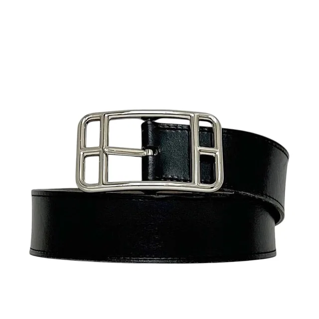 Hermès Belt Black Brown Cape Cod Waist 89 30 Box Calf Taurillon Clemence Leather in Black Clemence leather from The Reluxe