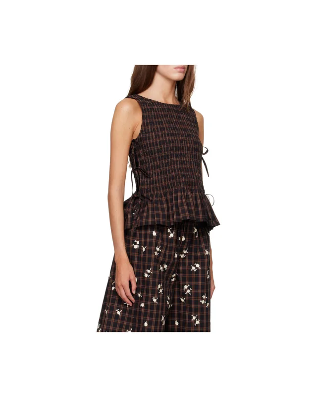 Ganni Smocked Check Lace-Up Top, photo 6 of 8 from SENSER