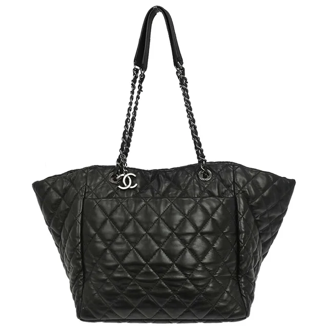 Chanel 2017-2018 Black Lambskin Week End on Mars Chain Tote Handbag in Black Lambskin from AMORE Vintage Tokyo