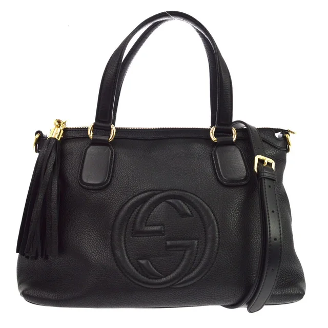 Gucci Pebbled Leather Small Soho Top Handle Bag in Black Leather from Blue Spinach