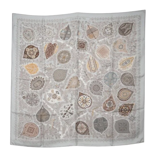 Hermès Gris Silk L’Abre de Vie Scarf 90cm in Grey Silk from Luxury Promise