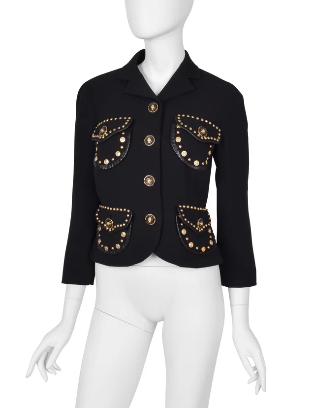 Versace Vintage AW 1992 Black Wool Western-Inspired Gold Studded Jacket in Black Wool from Amarcord Vintage Fashion