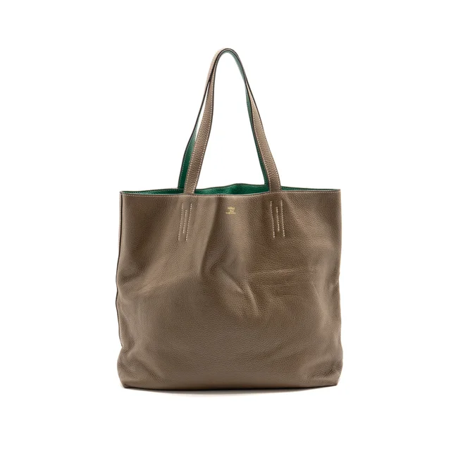 Hermès double sense tote bag clemence etoupe/green stamp A in Taupe Clemence leather from EMIER