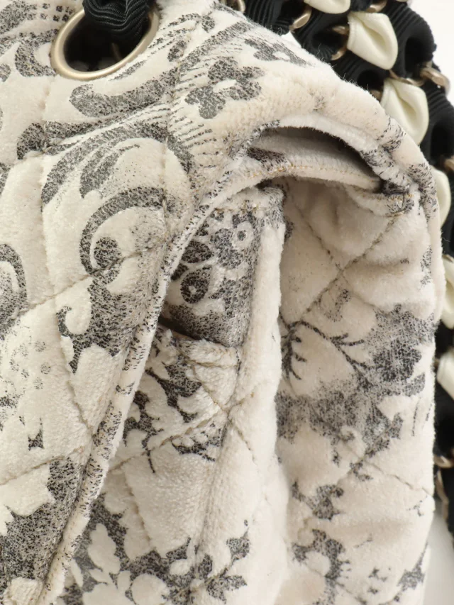 Chanel Circa 2009 Velour Flower Pattern Classic Flap Chain Bag 25cm in Velvet from VINTAGE QOO TOKYO, photo 17 of 20