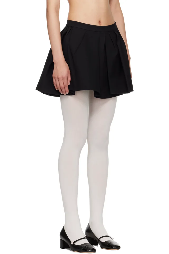 SHUSHU/TONG Black Irregular Pleated Miniskirt, photo 2 of 4 from SSENSE