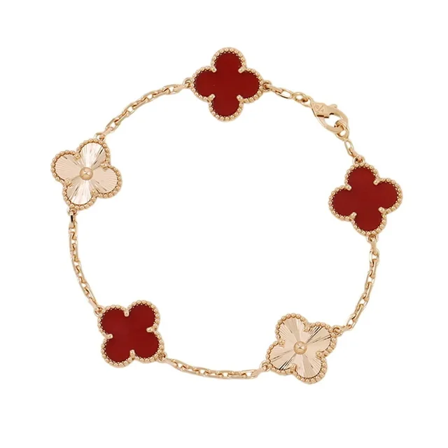 Van Cleef & Arpels Alhambra Bracelet, 5 Motifs, Carnelian Guilloche, 18k Pink Gold (Vcarp7rp00) in multicolor from Grailed