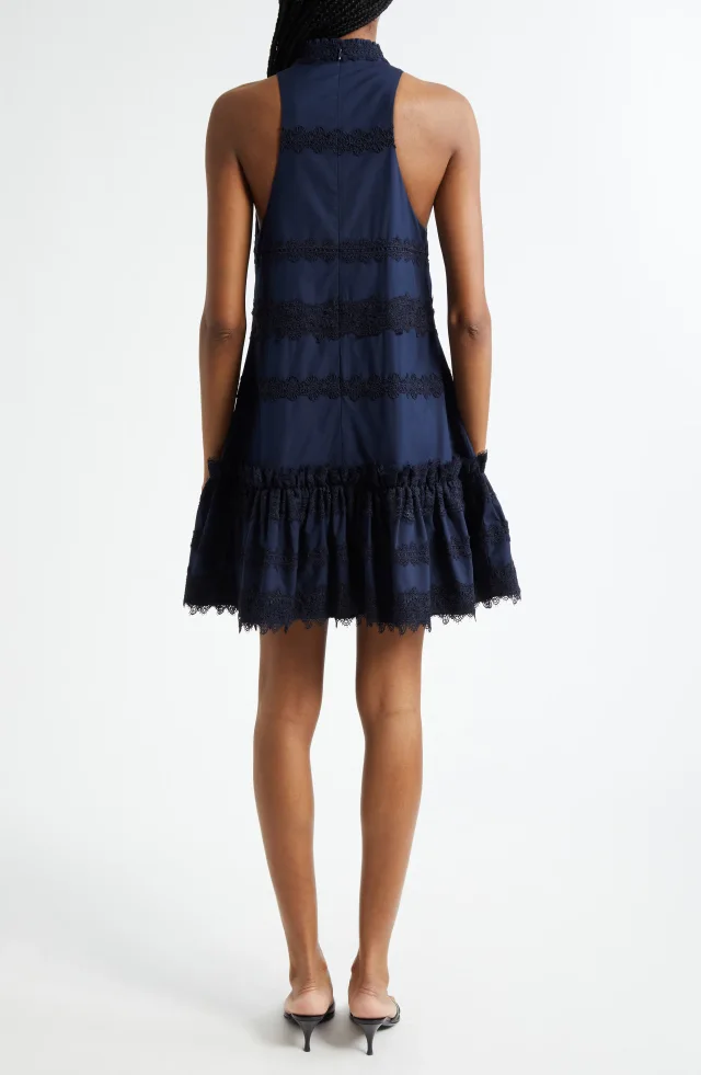 Cinq à Sept Malena Lace Detail Stretch Cotton Trapeze Minidress in Blue, photo 2 of 3 from Nordstrom Rack