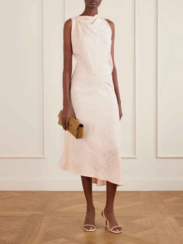 VICTORIA BECKHAM Twisted floral-jacquard silk midi dress in Pink, photo 2 of 2 from NET-A-PORTER (Canada)