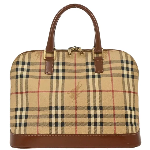Burberry Beige PVC House Check Handbag in Beige Leather from AMORE Vintage Tokyo