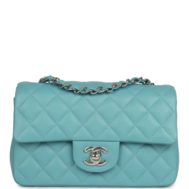 Chanel Mini Rectangular Flap Bag Light Blue Lambskin Light Gold Hardware in Blue Lambskin from Madison Avenue Couture
