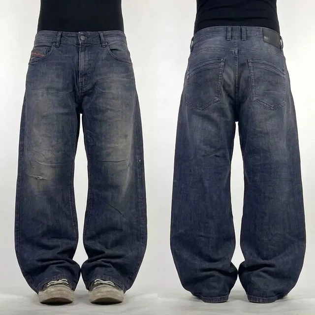 Vintage Y2K Diesel Dark Wash 2000s Euro Whiskered Jeans in blue from Grailed