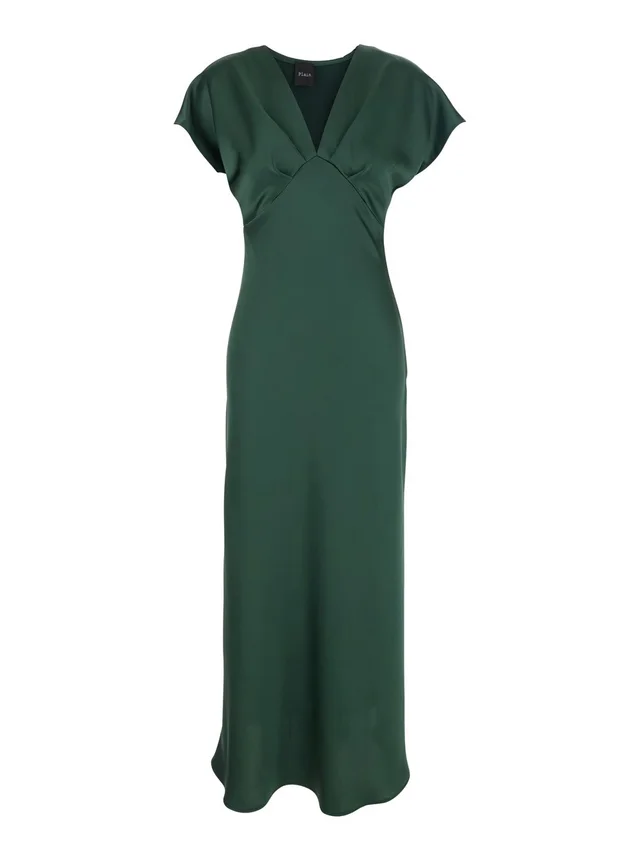 LEPLAIN Green Long Dress with V-Neck and Ruffles on the Front in Tech Fabric Women in Green 100% Polyester, photo 2 of 6 from Gaudenzi Boutique