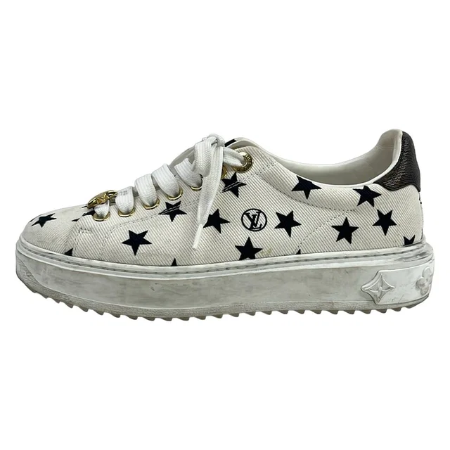 Louis Vuitton Sneakers Time Out Line Star Print White Black Brown Monogram 35.5 in Black Canvas from The Reluxe