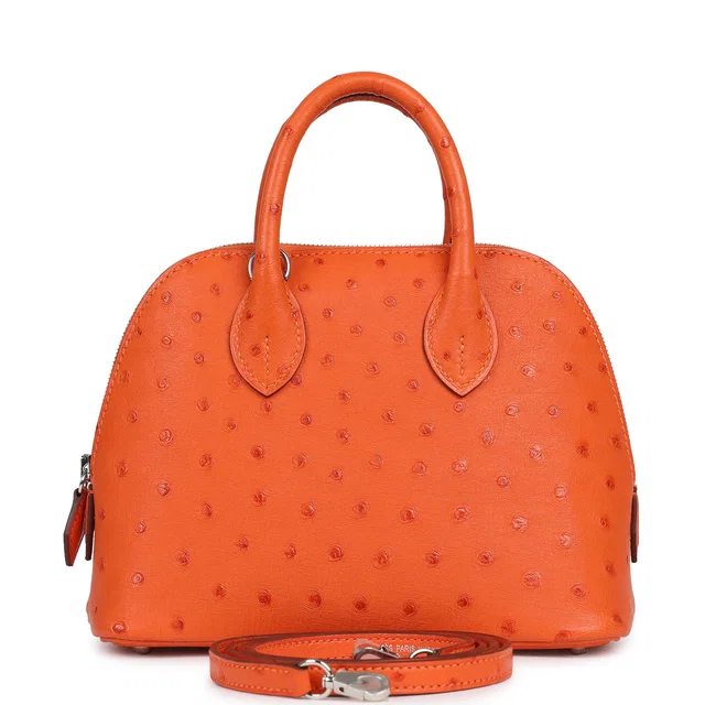 Hermès 1923 Bolide Mini Tangerine Ostrich Palladium Hardware in Ostrich from Madison Avenue Couture