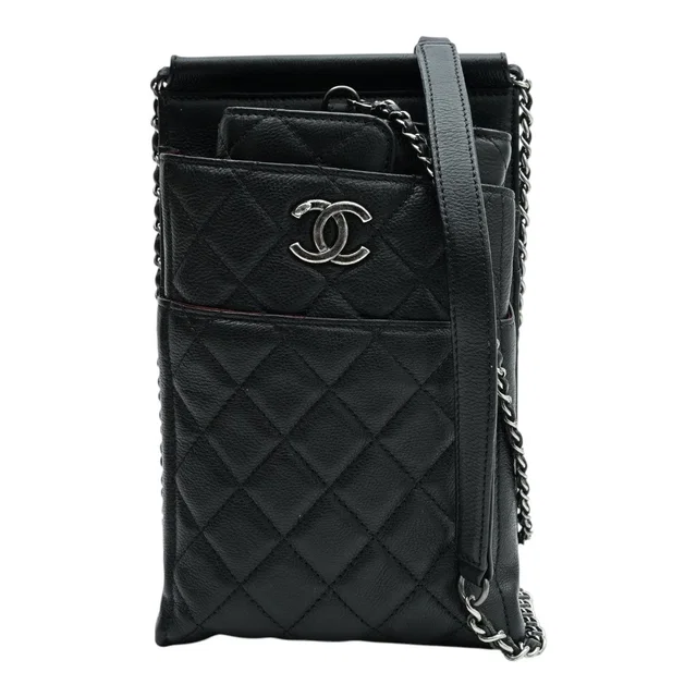 Chanel Matelassé Stitch CC Mark Plate Mini Waiter Chain Wallet, Black, circa 2015 in Black Leather from VINTAGE QOO TOKYO