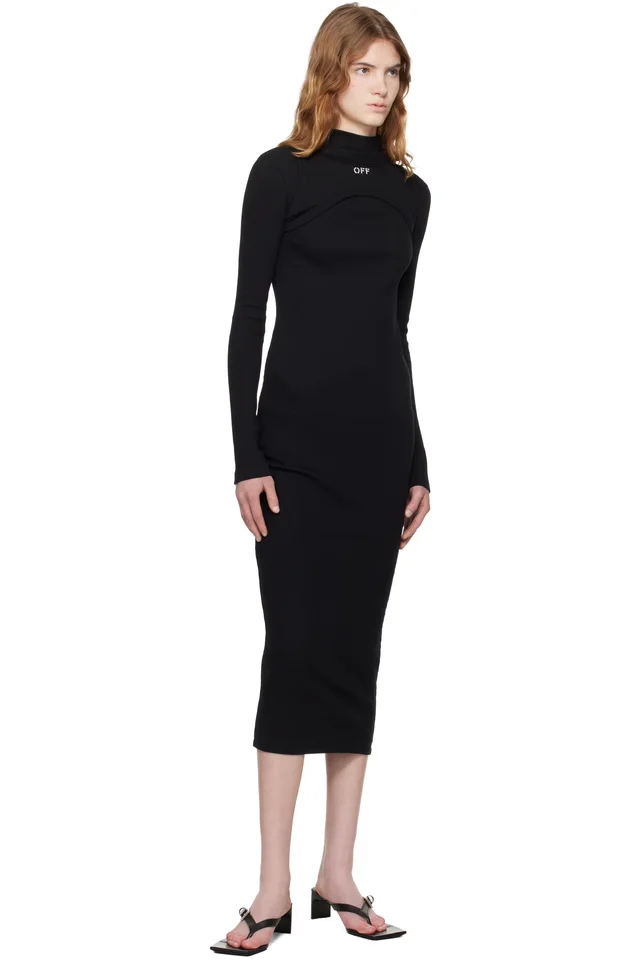 Off-White Black 'OFF' Stamp Rib Round Maxi Dress, photo 4 of 4 from SSENSE