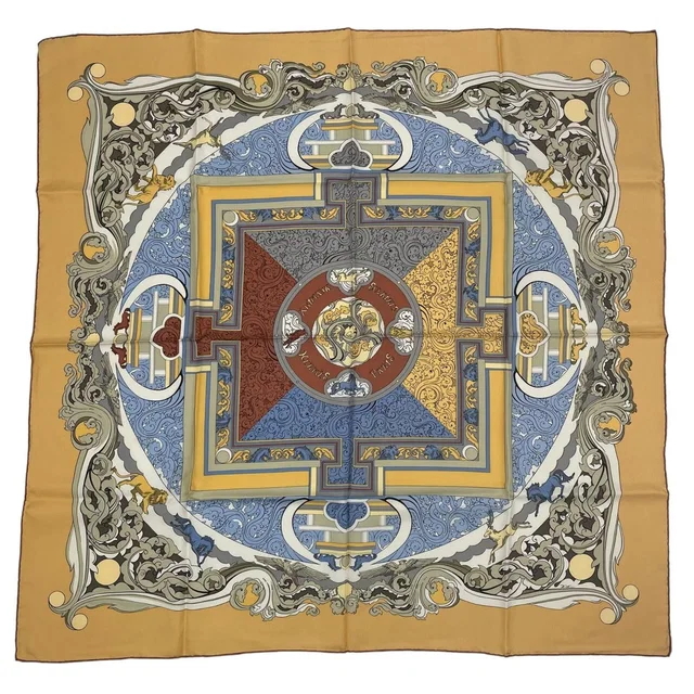 Hermès Scarf Silk Carre 90 Animaux Solaires Sun Animals Yellow in Yellow Silk from The Reluxe