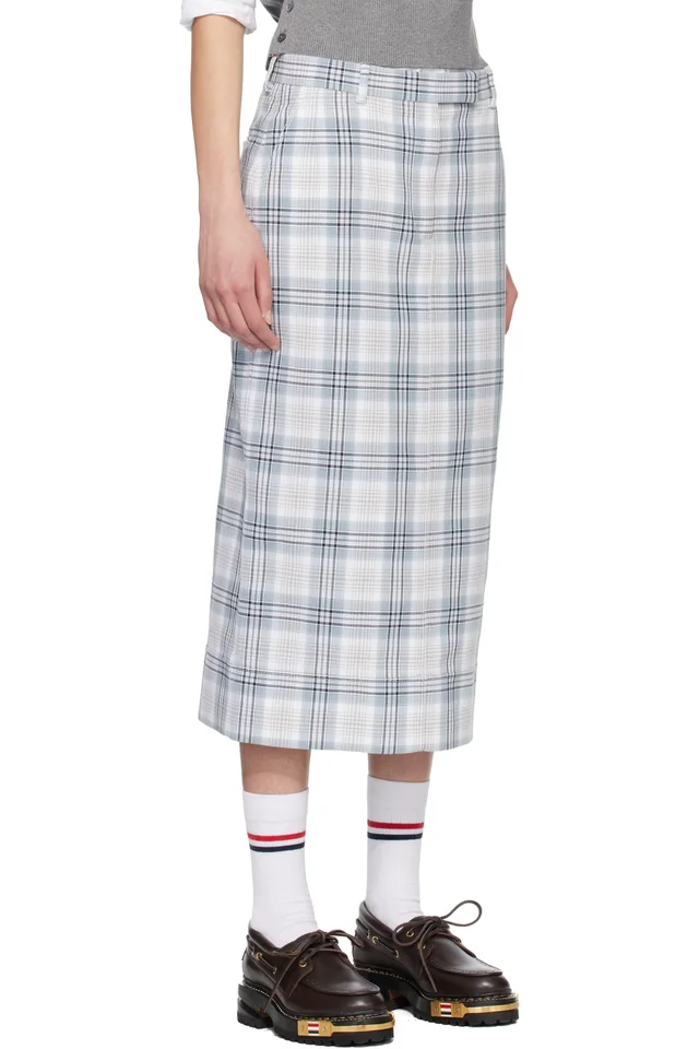 Thom Browne Gray & Off-White Beltloop Sack Midi Skirt, photo 2 of 4 from SSENSE