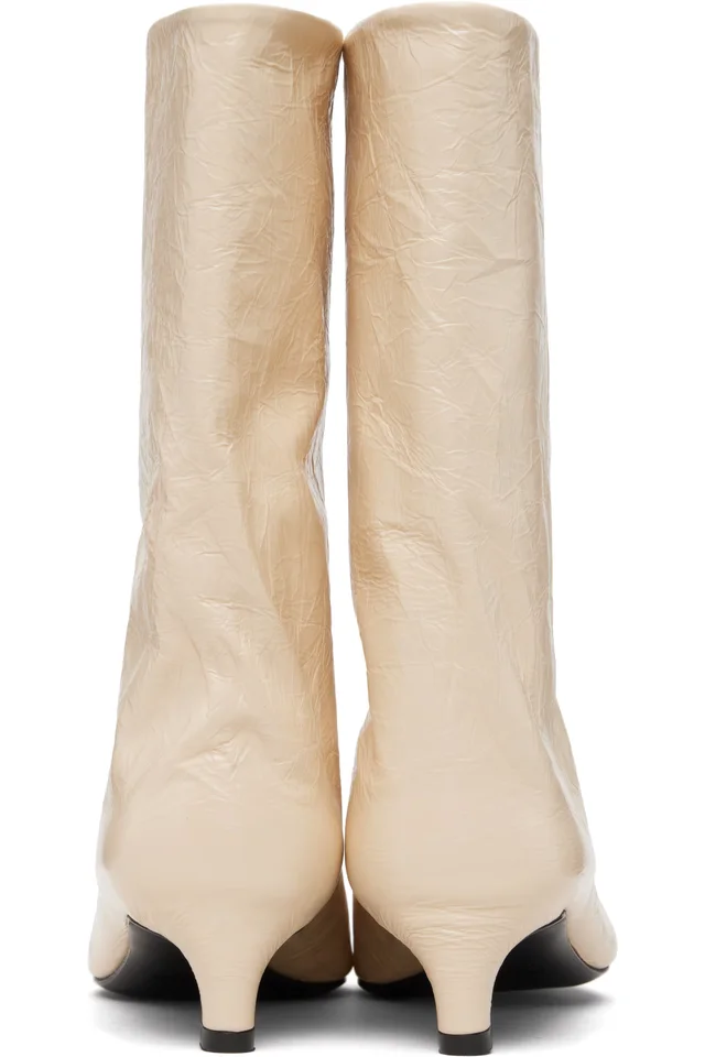 Jil Sander Off-White Crinkled Calfskin Boots, photo 2 of 5 from SSENSE