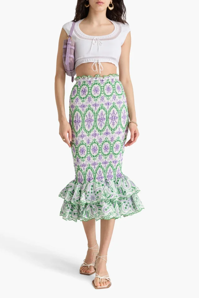 Charo Ruiz Ibiza Liliana Ruffled Broderie Anglaise Cotton-Blend Midi Skirt in Purple, photo 2 of 4 from THE OUTNET