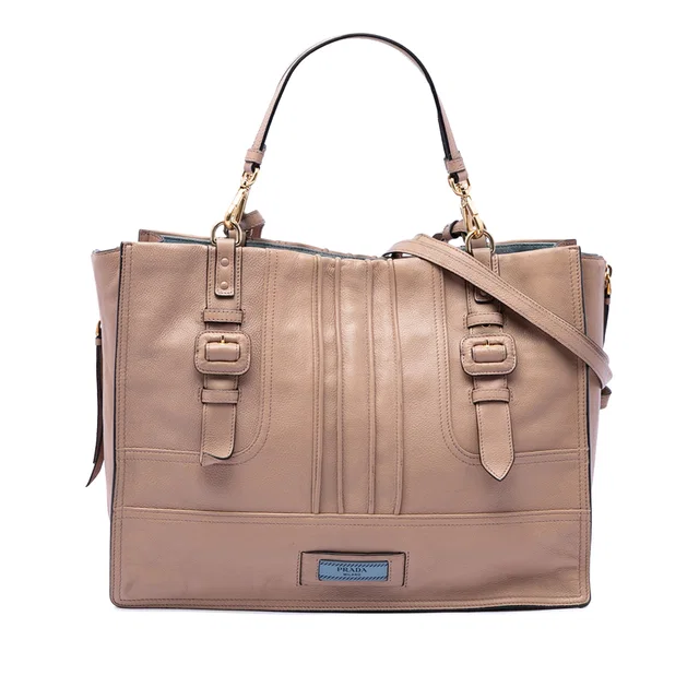 Brown Prada Calfskin Etiquette Satchel in Brown Calfskin from Designer Revival