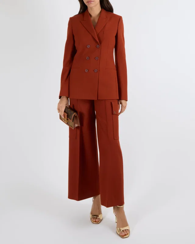 Stella McCartney Burnt Orange Wool Double-Breasted Blazer Jacket and High-Waisted Cargo Trousers Set with Logo… in Orange Wool from Sellier