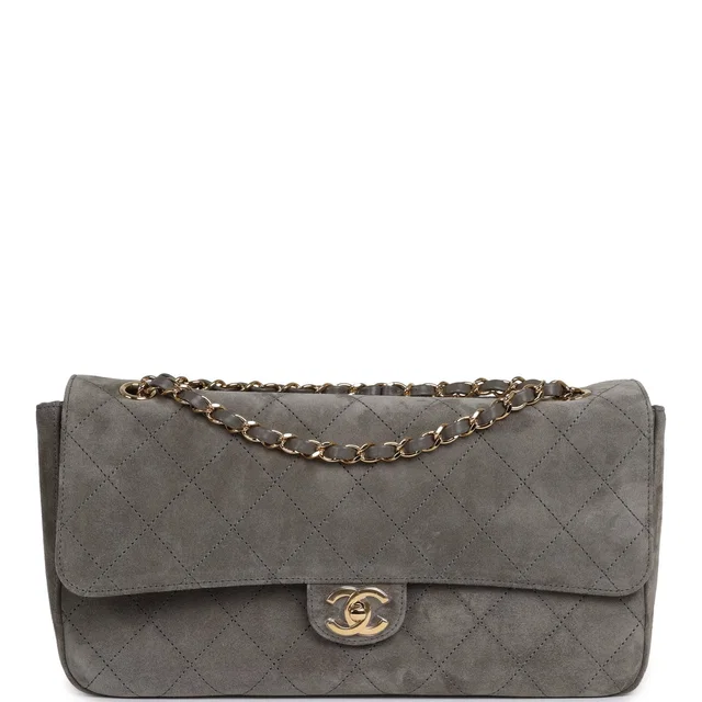 Chanel Maxi "Souplissimo" Small Flap Bag Dark Grey Suede Gold Hardware in Grey Suede from Madison Avenue Couture