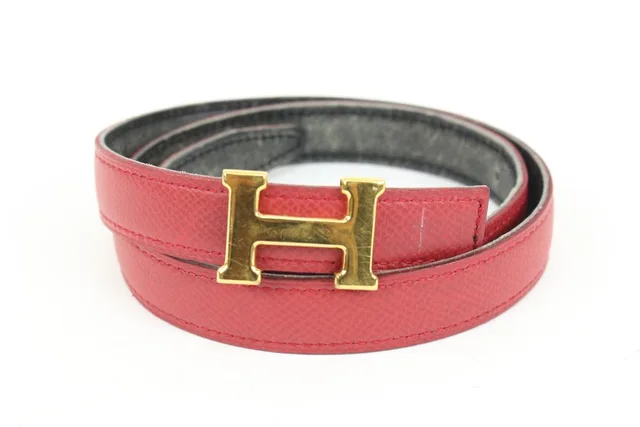 Hermès 18mm Gold x Black x Red Reversible H Logo Thin Belt Kit in Black from Bagriculture