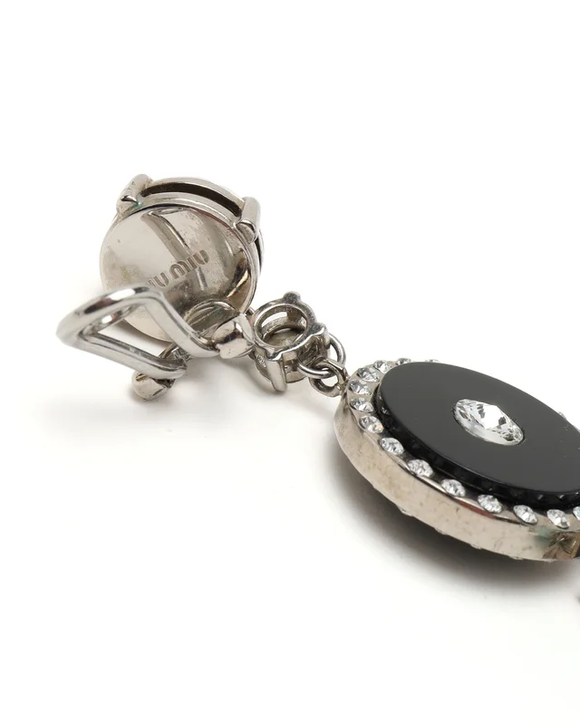 Miu Miu Rhinestone and Dangling Pearl Clip-on Earrings from A Retro Tale, photo 3 of 3