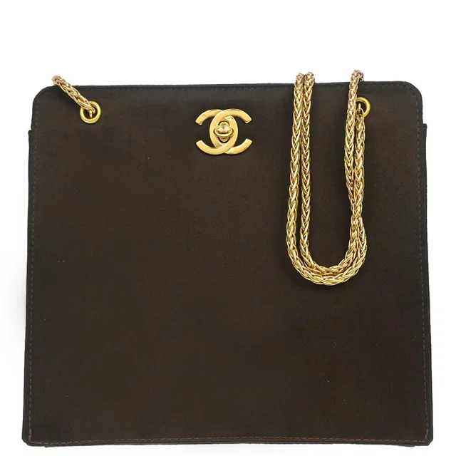 Chanel 1997-1999 Brown Satin Chain Shoulder Bag in Brown Satin from AMORE Vintage Tokyo