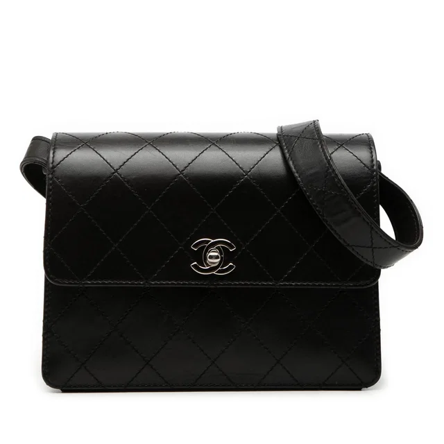 Black Chanel CC Quilted Lambskin Flap Shoulder Bag in Black Lambskin from Designer Revival