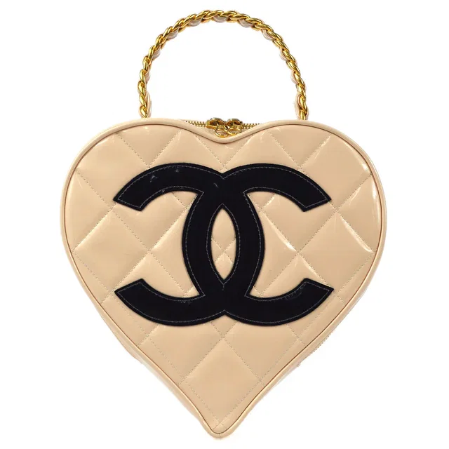 Chanel 1994 Heart Vanity Handbag Beige in Beige Lambskin from AMORE Vintage Tokyo
