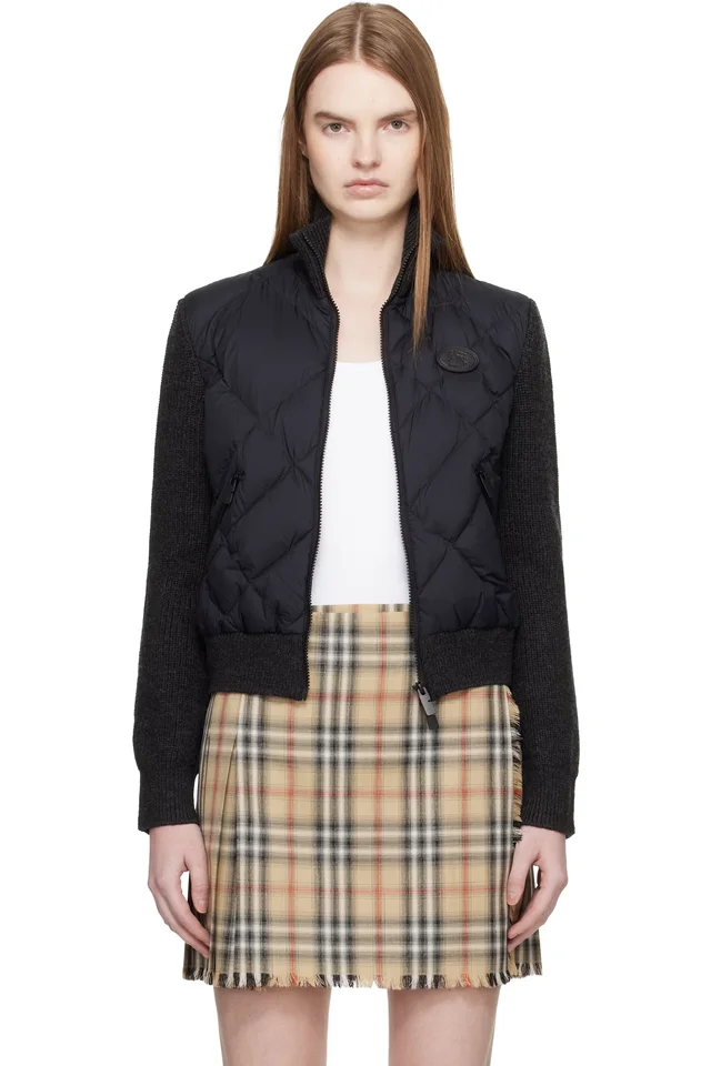 Black Check-Stitch Nylon & Wool Bomber Jacket, image 1 of 1 from SSENSE