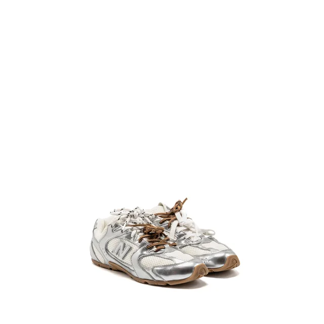 Miu Miu x New Balance Size 37.5 530 SL Sneakers Metallic Leather/Mesh Silver/White in White Leather from EMIER